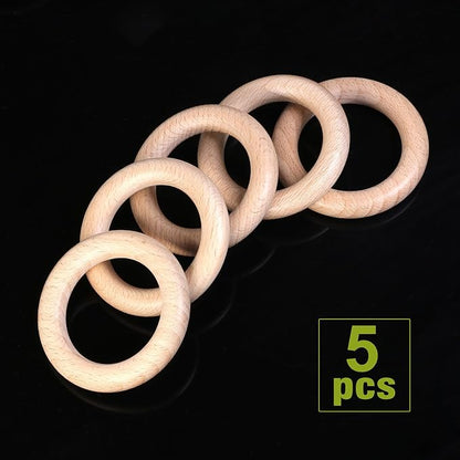 FoDau770 5pcs Natural Beech Wooden Rings, Unfinished Solid Wood Rings Heavy - Image 3