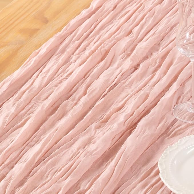 DeZerlor Pink Cheesecloth Table Runner 2 Pack Summer Table Runners Boho Gauze - Image 5
