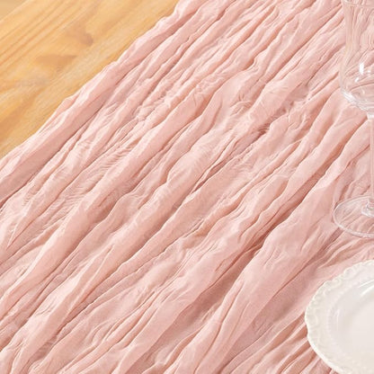 DeZerlor Pink Cheesecloth Table Runner 2 Pack Summer Table Runners Boho Gauze - Image 5
