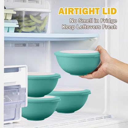 40 OZ Wheat Straw Bowls with Lids Set, 4 PCS Unbreakable Salad Bowls with Lid, Alternative Plastic Food Containers with Lids for Lunch, Microwave & Dishwasher Safe Kitchen Bowl Set, Green