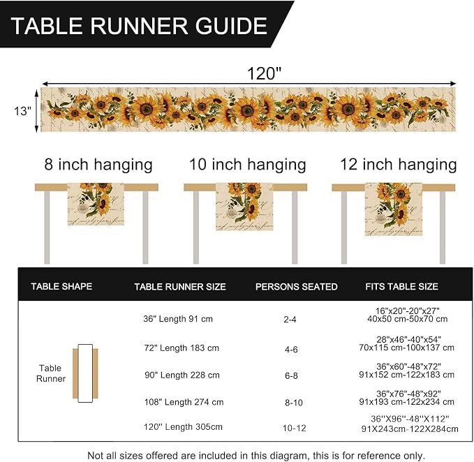 Seliem Fall Sunflowers Table Runner, Vintage Spring Summer Flower Home | - Image 2