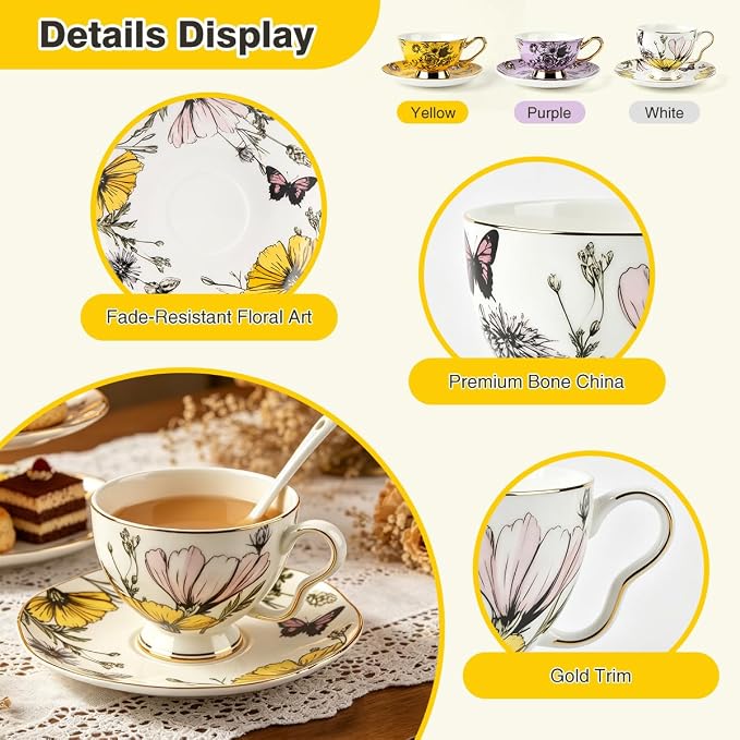 Tea Cup and Saucer Set, Floral - Image 3