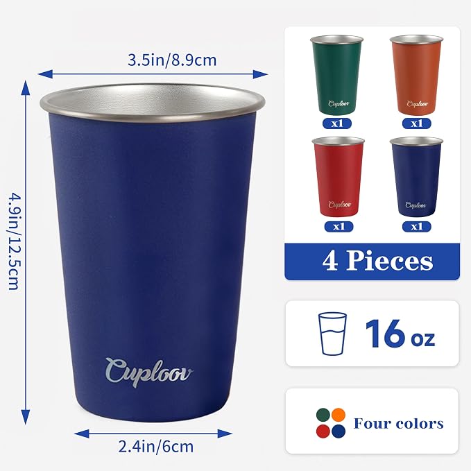 16 oz Stainless Steel Cups, Metal Drinking Glasses - Image 4
