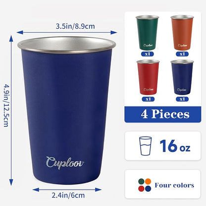 16 oz Stainless Steel Cups, Metal Drinking Glasses - Image 4