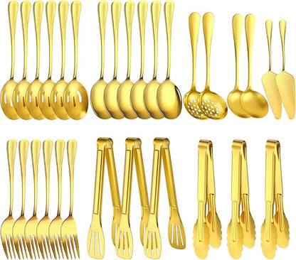 30pcs Stainless Steel Serving Utensils Set for Parties &Buffets, Catering, Banquets, Weddings and Events (GOLD)