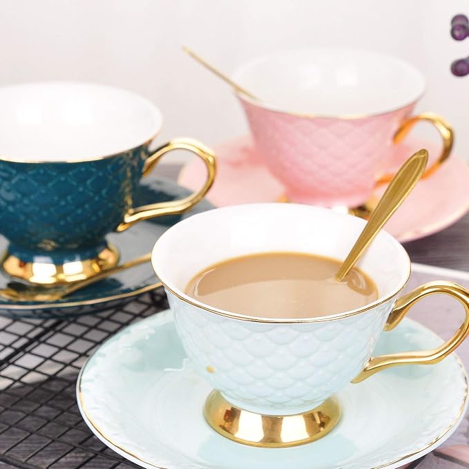 VanEnjoy Blue Vintage 8 Ounces Porcelain Coffee Cup, Tea Cup and Saucer Set and - Image 7