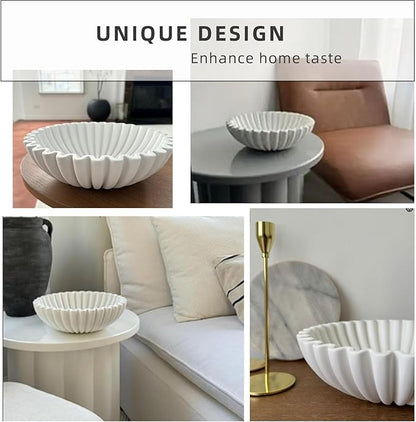 Large Decorative Bowl,White Decorative Bowls for Home Decor - Ruffle Decor - Fluted Bowl - Scalloped Bowl-Stylish Key for Entry Table