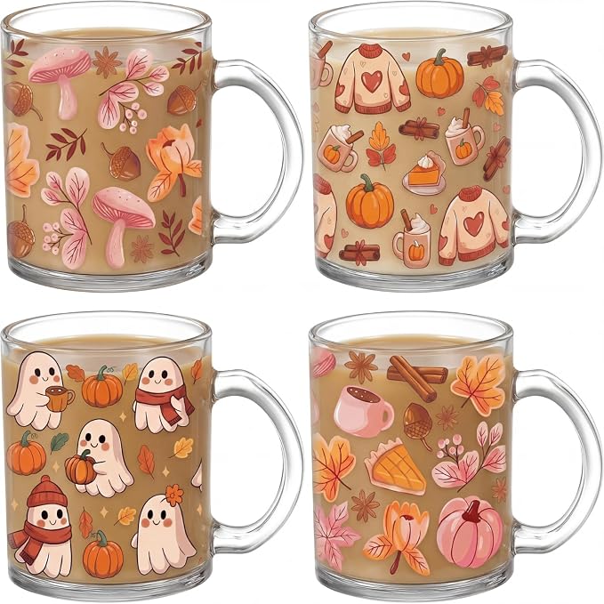 Tioncy 4 Pcs Halloween Coffee Mugs 12 oz Ghost Glass Cups by Tioncy