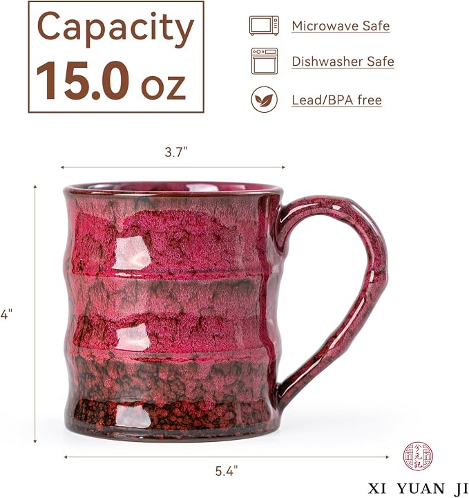 Rustic Red Ceramic Coffee Mug 15oz – Handcrafted Unique Gift - Image 6