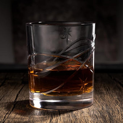 SHOSHIN Premium Hand Cut Whiskey Glasses (13 OZ, Set of 4) - Handmade Double Old Fashioned Scotch Glasses - Gift for Bourbon Lovers - Style Glassware for Rum - Space Pattern set 4