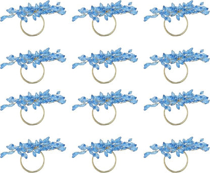 Napkin Rings Set of 12 for Dining Table Decoration Parties Everyday Metal Napkin Holder Leaf Turquoise (Pack of 12)