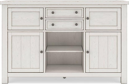 Signature Design by Ashley Robbinsdale Casual 4-Door Dining Server with Adjustable Shelves and Felt-Lined Drawers, White