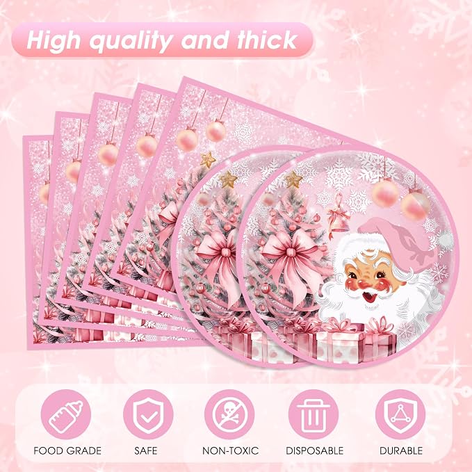 41Pcs Pink Christmas Party Decorations Christmas Tree Santa Claus Snowflake - Image 4