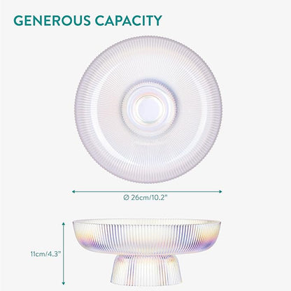 Navaris Glass Fruit Bowl - Decorative Fluted Colored Glass Bowl for Fruit Snacks Sweets - 10.2" / 26cm Diameter Table Centerpiece Dish - Rainbow Tinted
