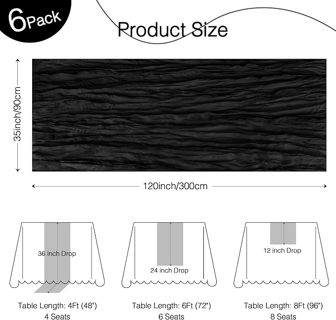 6 Pack Black Cheesecloth Table Runner Boho Gauze Home Decor | 120 Inch Sheer - Image 2