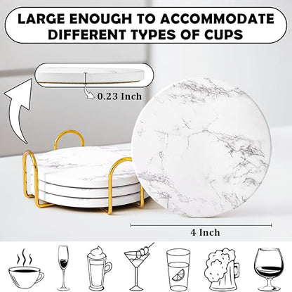 Absorbent Ceramic Coasters Set of 4, Modern Marble Style Drink Coasters | 4 - Image 6