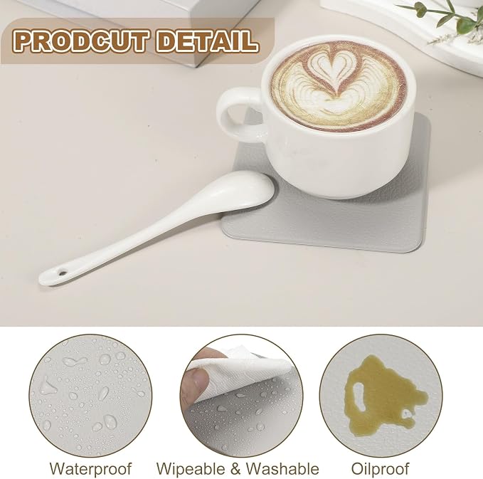 uxcell 6 Pcs Faux Leather Coasters, 3.9 x 3.9 Square Coasters - Image 3