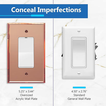 LIDER Reflective Acrylic Decorator Wall Plate, Mirrored Light Switch Plate, Plexiglass Outlet Cover, Acrylic Glass, Oversized 1-Gang 5.25" x 3.44", LWP-31O-ARG, Rose Gold