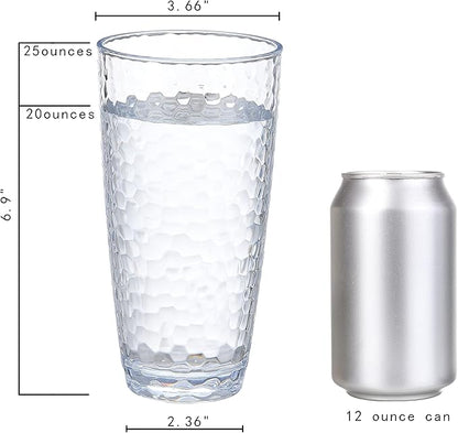 Unbreakable Plastic Tumbler Cups, Set of 6, Large Water Tumbler Set, 25 oz Highball Drinking Glasses (Clear)
