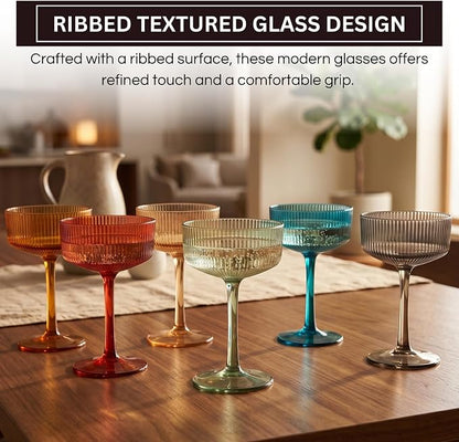 Vintage Ribbed Acrylic Martini Glasses Set, Coupe Glasses, Shatterproof & - Image 3