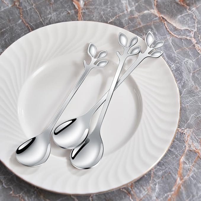 AnSaw Elegant Silver Leaf Coffee Spoons - Image 6