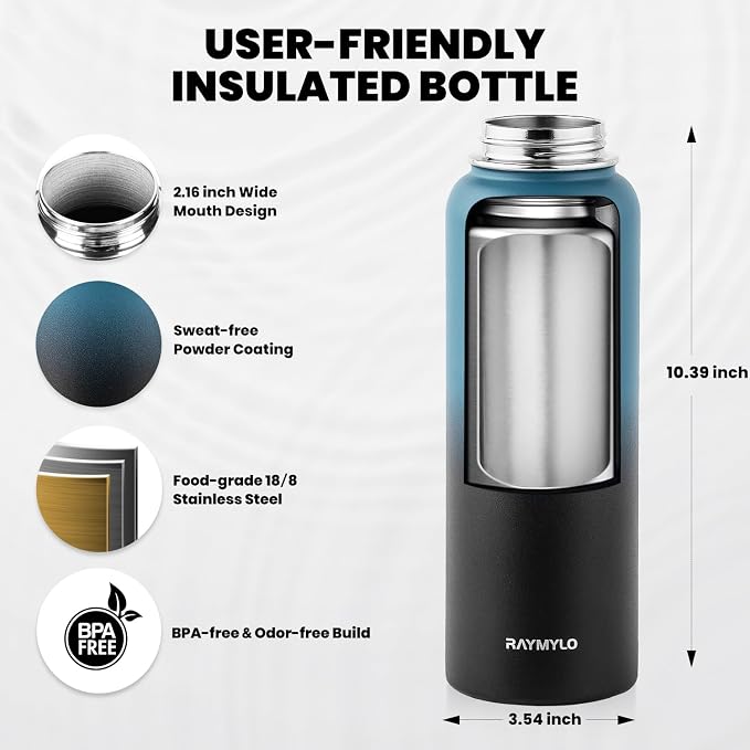 RAYMYLO Insulated Water Bottle 40 oz, Triple Wall Vacuum Stainless Steel | - Image 5