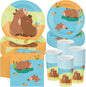 Pickmesh 250 Pcs Capybara Birthday Party Supplies Tableware Set Capybara Disposable Paper Plates Napkins and Cups for Birthday Baby Shower Animal Theme Party Decorations