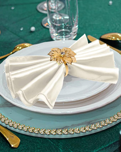 12 Pack Gold Napkin Rings and Cloth Napkins Set of 6, 17x17 Satin Cocktail - Image 3
