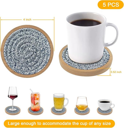 Wood Coasters for Drinks, Eykao Absorbent Coaster Sets of 5, Woven Drink - Image 6