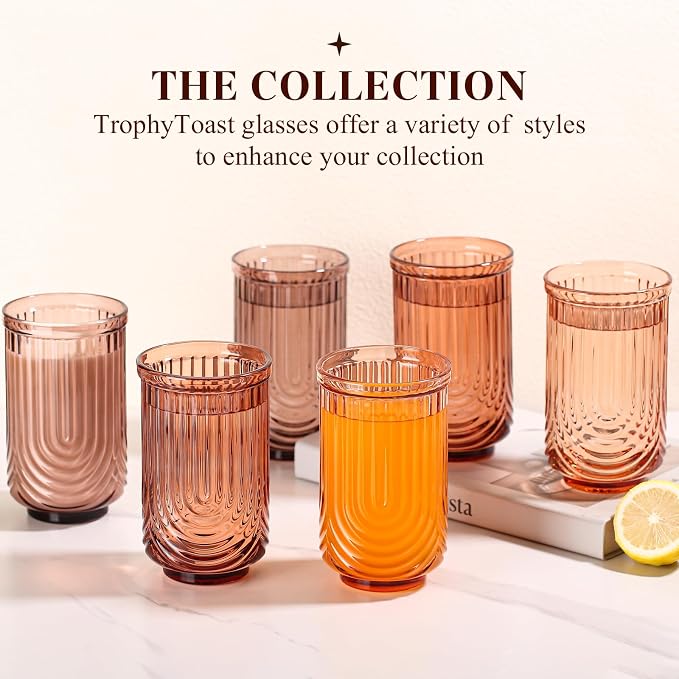 Venus Vintage Drinking Glasses Set of 6-17oz Hand-Blown Highball Ribbed - Image 7