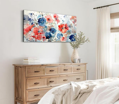 ADJUVANT Wall Art Watercolor Vibrant Floral 40"L x 20"W, Colorful Poppies With Soft Hues Canvas Painting Lively Blooms Artwork Delicate Tones Prints Wall Decor for Living Room Bedroom Bathroom Home Office