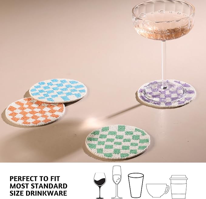 Folkulture Coaster for Drinks | Pack of 4 Multicolor Boho Coasters | Cute Round - Image 2