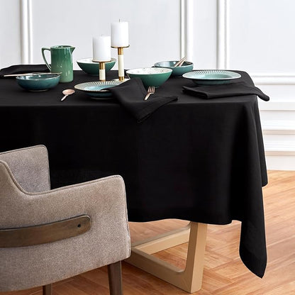 Solino Home Linen Black Tablecloth 70 x 132 Inch - 100% Pure Linen Rectangular Tablecloth - Machine Washable Table Cloth for Spring - Sonoma