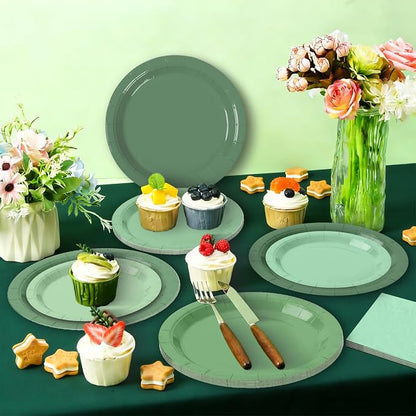 Sage Green Paper Plates and Napkins Party Supplies, Serve 60 | 180pcs - Image 6