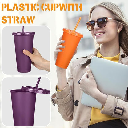 Bokon 15 Sets Tumbler with Straw and Lid Bulk 24 oz Reusable Plastic Cups to Go - Image 3
