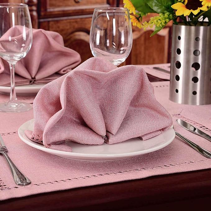 Grelucgo Handcrafted Pink Color Dining Table Napkins, Double-Hemstitched) - Image 4