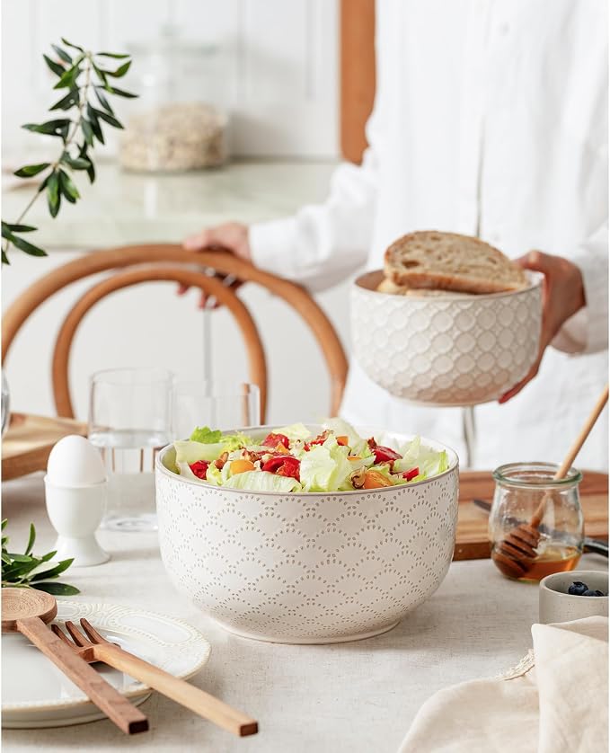 Mikiegy Ceramic Mixing Bowls Set of 2, Nesting Ceramic Embossment Stoneware - Image 4