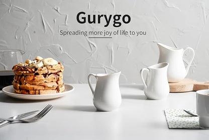 Gurygo 2 Pack 4 Oz Classic White Ceramic Small Creamer Pitcher - Image 8