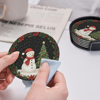 Black Christmas Snowman Floral Holly Coasters - Image 5