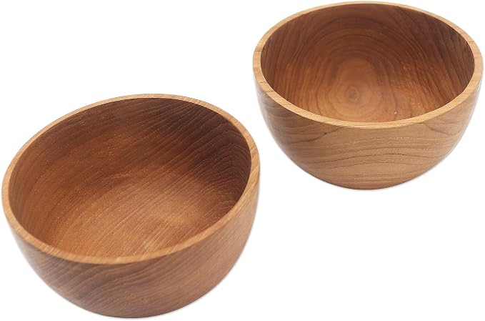 NOVICA Artisan Handmade Teak Wood Bowls Dinner from Bali Pair Brown Indonesia - Image 4