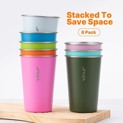 VINUR Stainless Steel Cups 16 oz Metal Drinking Glasses 8 Pcs | Stainless Steel - Image 4
