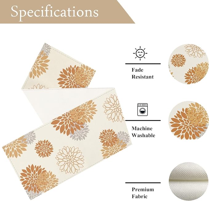 Fall Table Runner Orange Grey Dahlia Pinnata Floral Table Runners Modern - Image 6