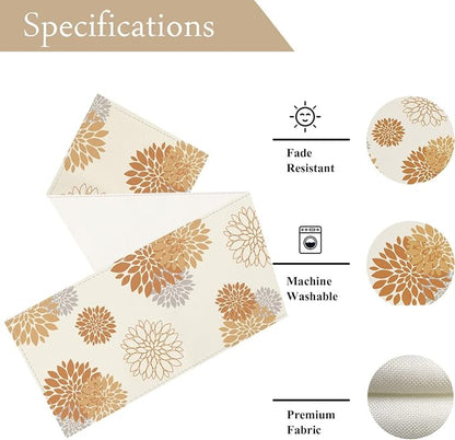 Fall Table Runner Orange Grey Dahlia Pinnata Floral Table Runners Modern - Image 6
