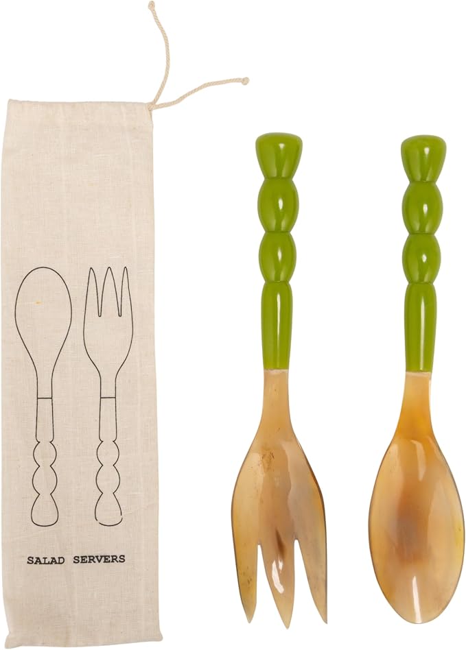 Creative Co-Op 2-pcs Natural Horn Salad Server Set - Image 4