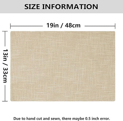 Kevin Textile Burlap Linen Placemats Set of 6 Heat Resistant Dining Table Place Mats Washable Kitchen Table Mats for Dinning Party Holiday Indoor Outdoor, 13 x19 inches, Light Beige