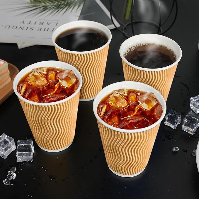BYSNOW 100 Pack 12 oz Coffee Cups, Insulated Disposable Hot Paper Cups | - Image 6