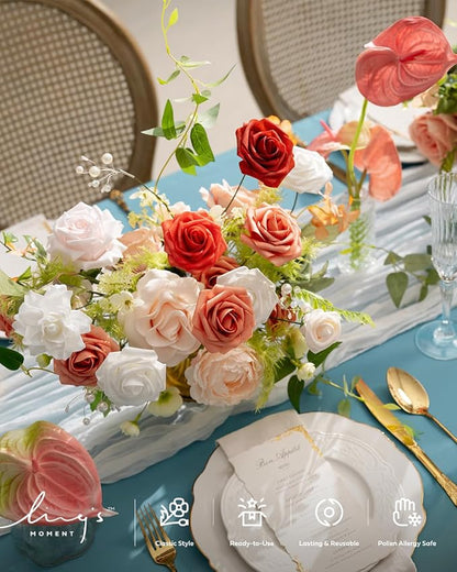 Ling's Moment 10Ft x 35" Wide Brilliant White Gauze Semi-Sheer Table Runner - Image 4