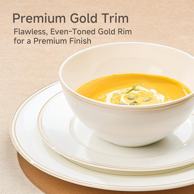 18Pcs Gold Trim White Bone China Set, Service - Image 4
