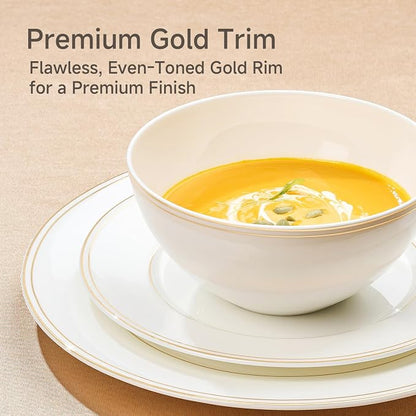 18Pcs Gold Trim White Bone China Set, Service - Image 4