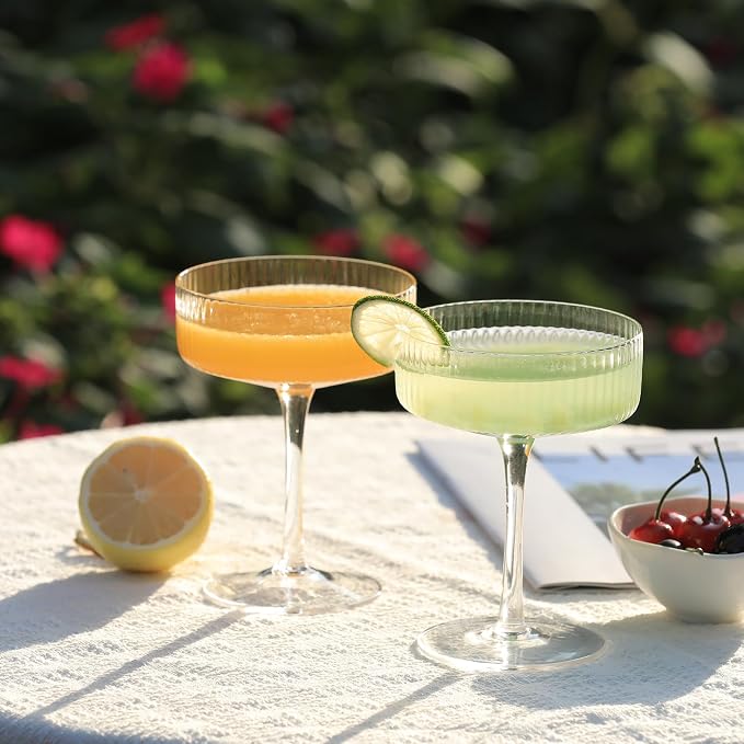 Handblown Crystal Coupe Glasses Set of 4, 9 oz Martini Glass Set - Image 4